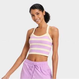 JoyLab Purple and Cream Striped Sports Bra